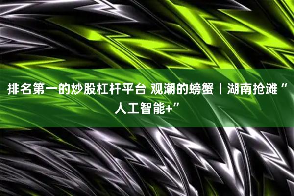 排名第一的炒股杠杆平台 观潮的螃蟹丨湖南抢滩“人工智能+”