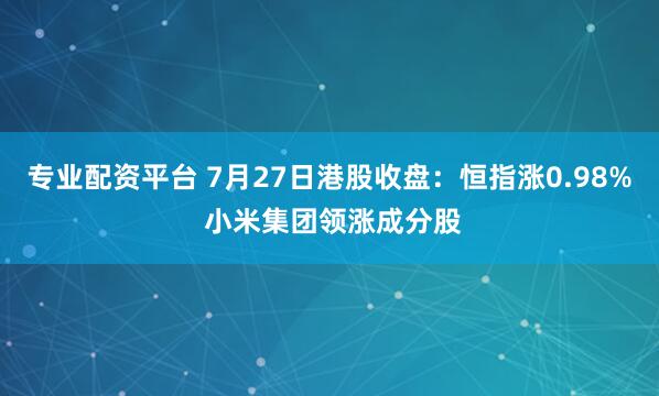 专业配资平台 7月27日港股收盘：恒指涨0.98% 小米集团领涨成分股